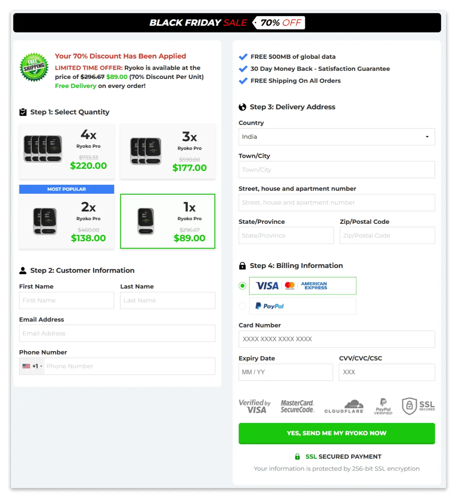 Ryoko Pro secure checkout page